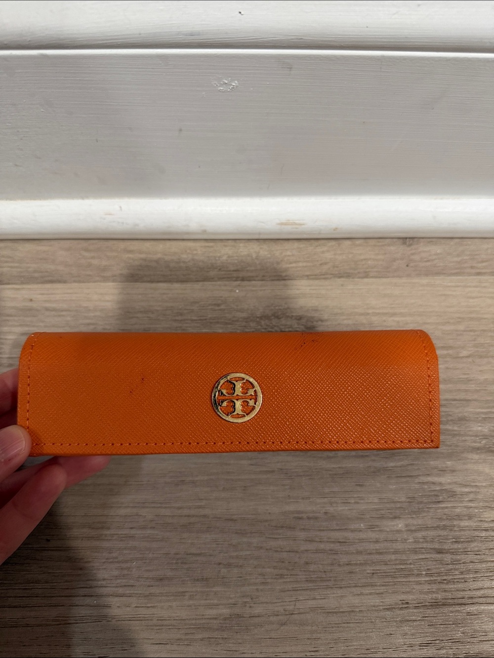 Tory Burch Orange Leather Eyewear Case with Gold Logo